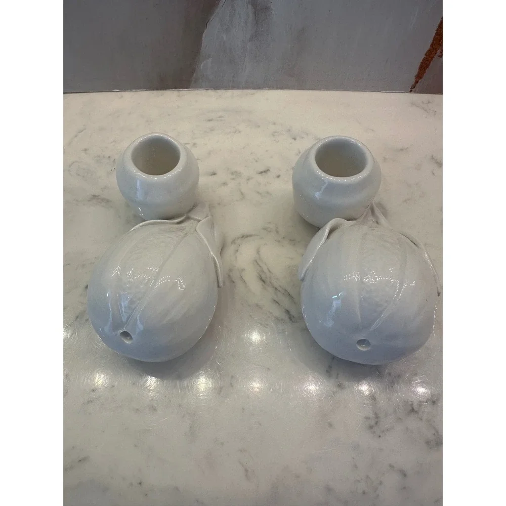 Williams Sonoma Grande Cuisine Fruit Candleholders Set/2 White Ceramic Italy Vtg